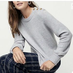 J. Crew Button Shoulder SuperSoft Wool Alpaca Sweater Gray Multi Medium AB793